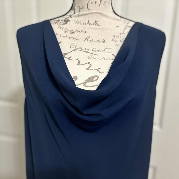 Women's Like New Navy Blue Sheer & Sleeveless Blouse with Drooped Neck - Picture 2 of 6
